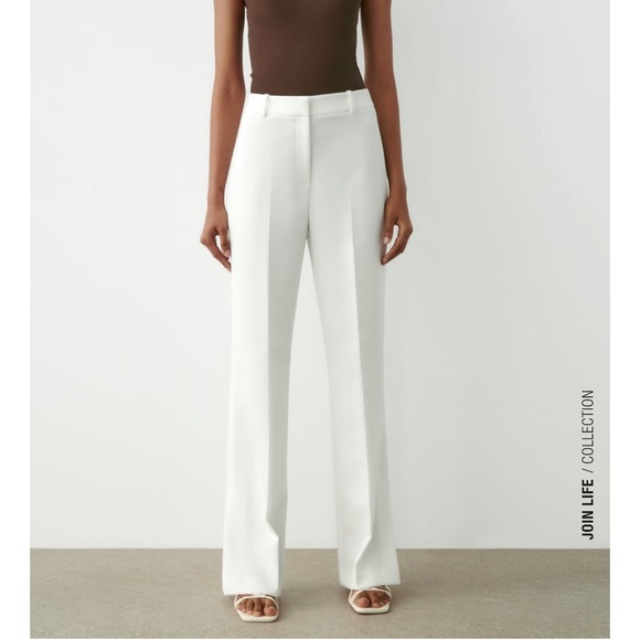 Zara | Pants u0026 Jumpsuits | Nwt Zara Straight Slit Pants Oyster White |  Poshmark